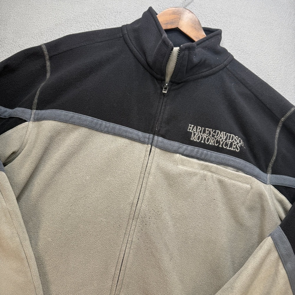 Harley-Davidson Fleece Jacket Mens L Black/Tan Polyester Biker Outerwear Coat